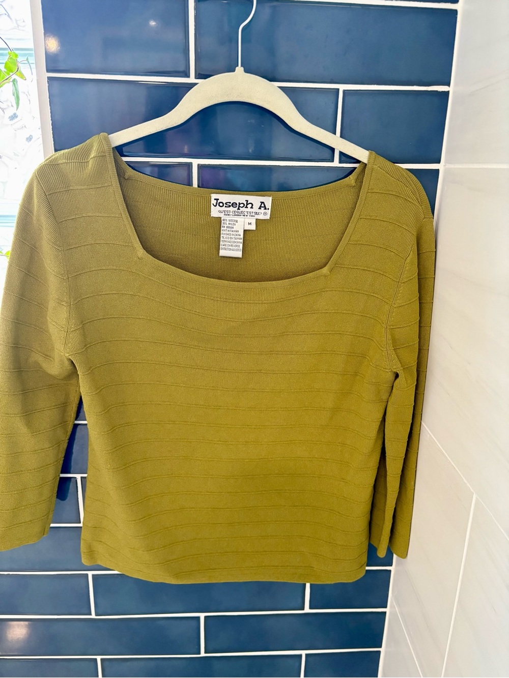 Joseph Olive-Tone Ribbed Knit Scoop Neck Top
